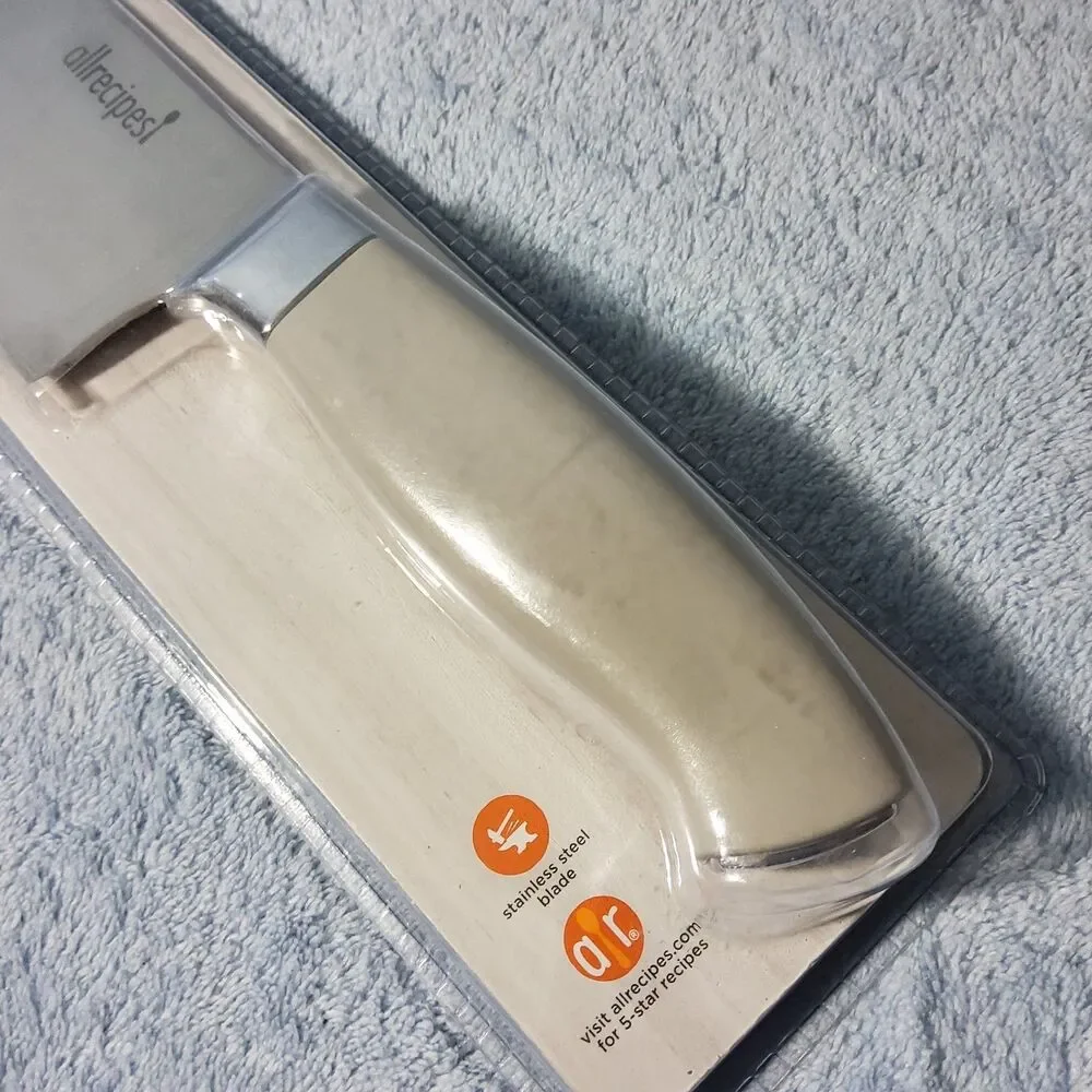 New Allrecipes 8 Inch Chef Knife Stainless Steel Beige Off White Handle NIP